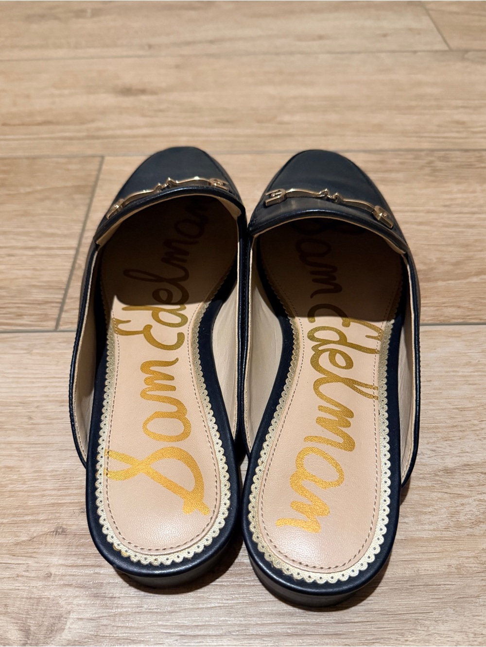 Sam Edelman Black Leather Mule Loafers with Gold Horsebit - Picture 3 of 5